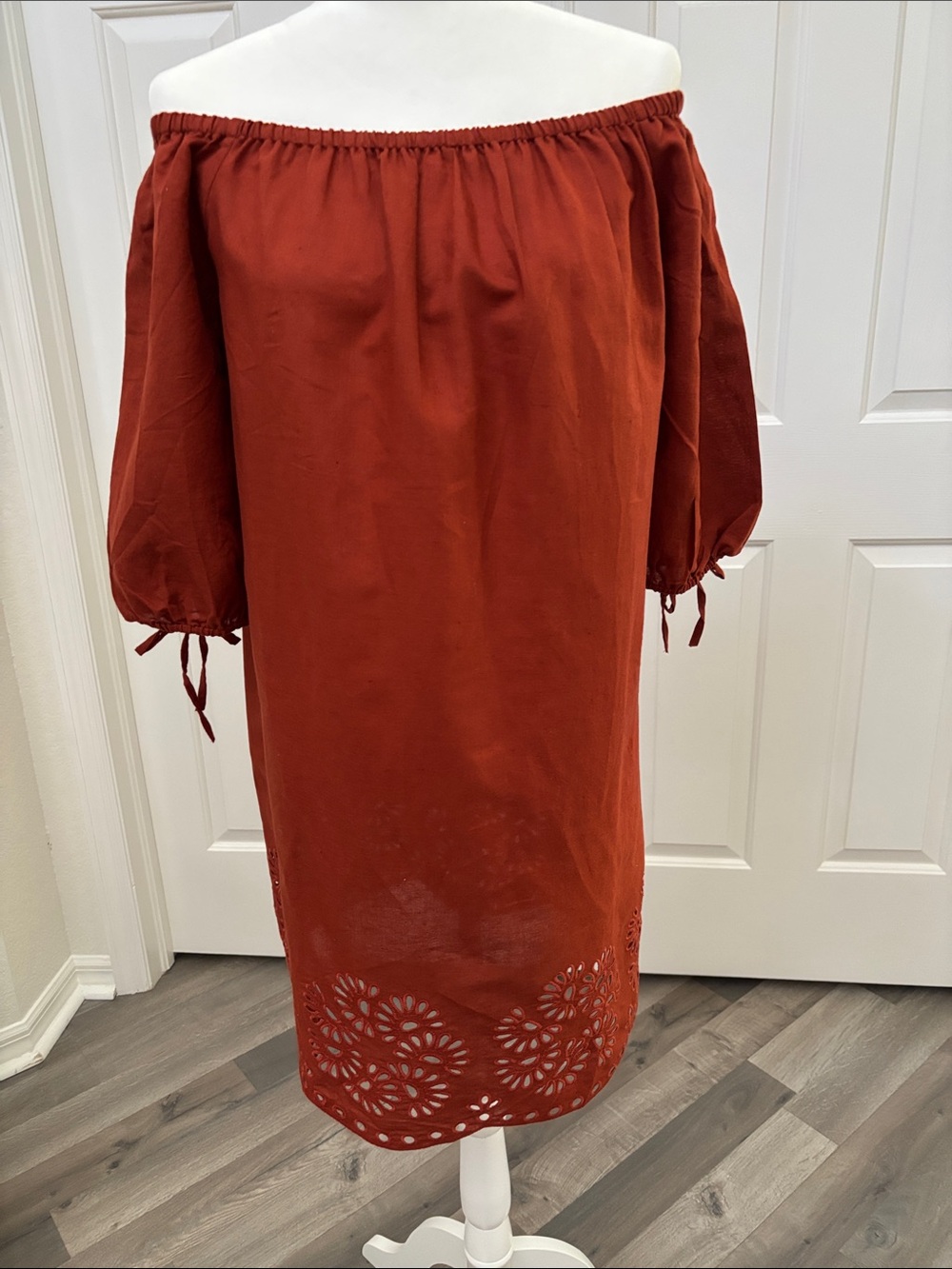 J. Crew Rust-Red off the shoulder dress